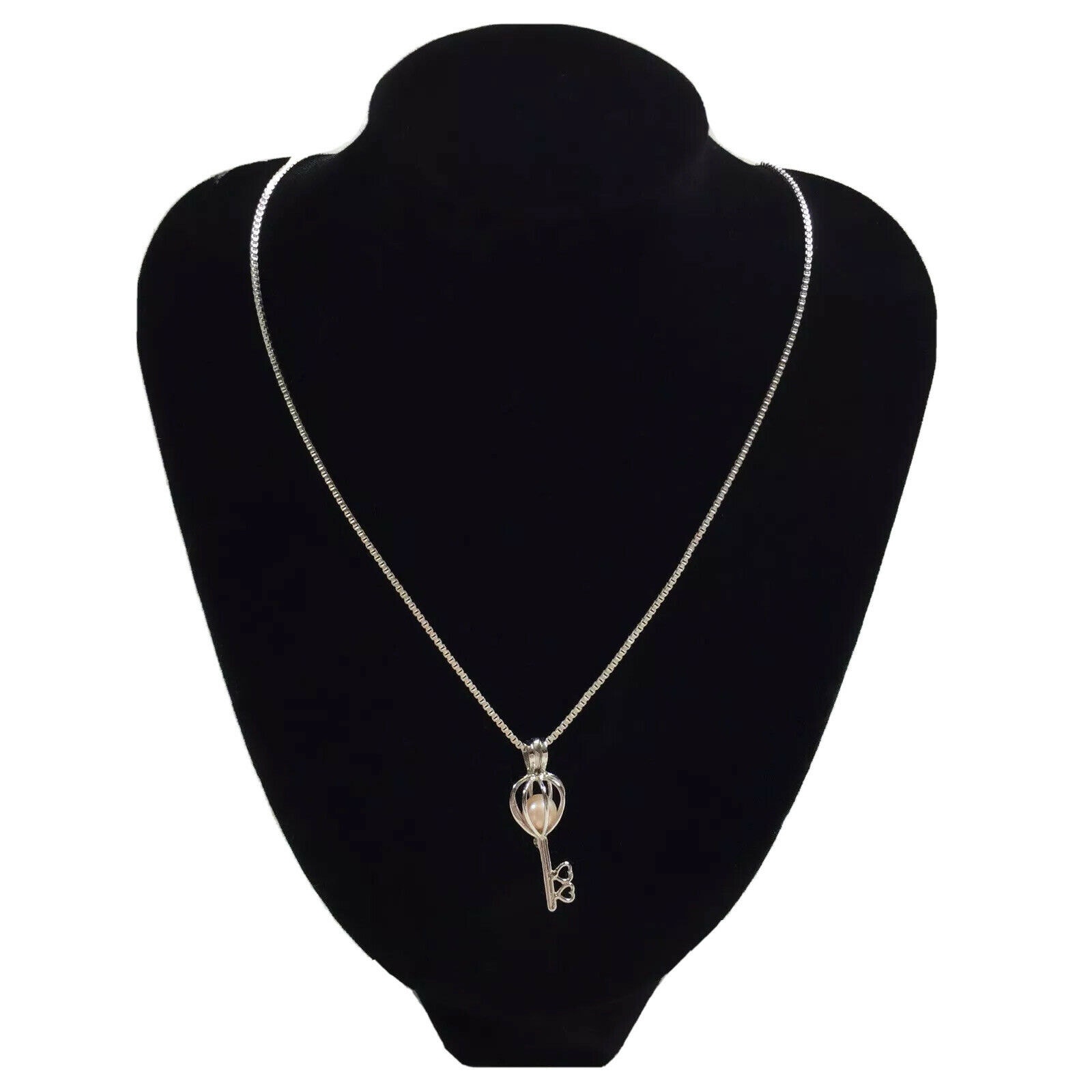 New Vantel Key Cage Pearl Necklace Pink Pendant